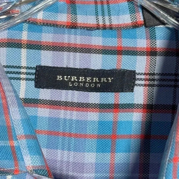 BURBERRY mens Size Large Button Front Shirt Blue plaid long sleeve - Picture 5 of 8